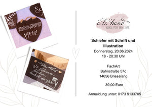 Schiefer mit Schrift und Illustration