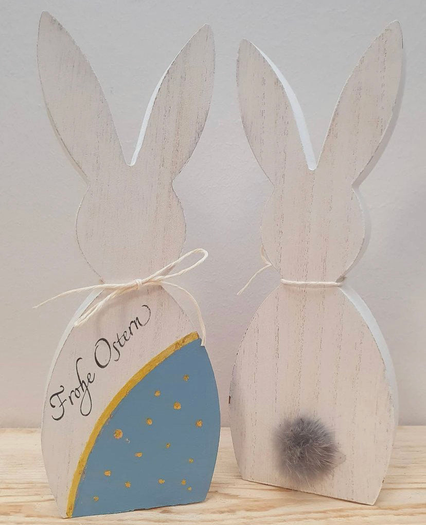 Osterhase, Holz (weiß, blau, gold)