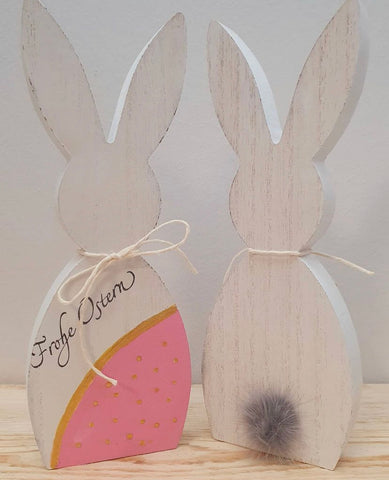 Osterhase, Holz (weiß, rosa, gold)